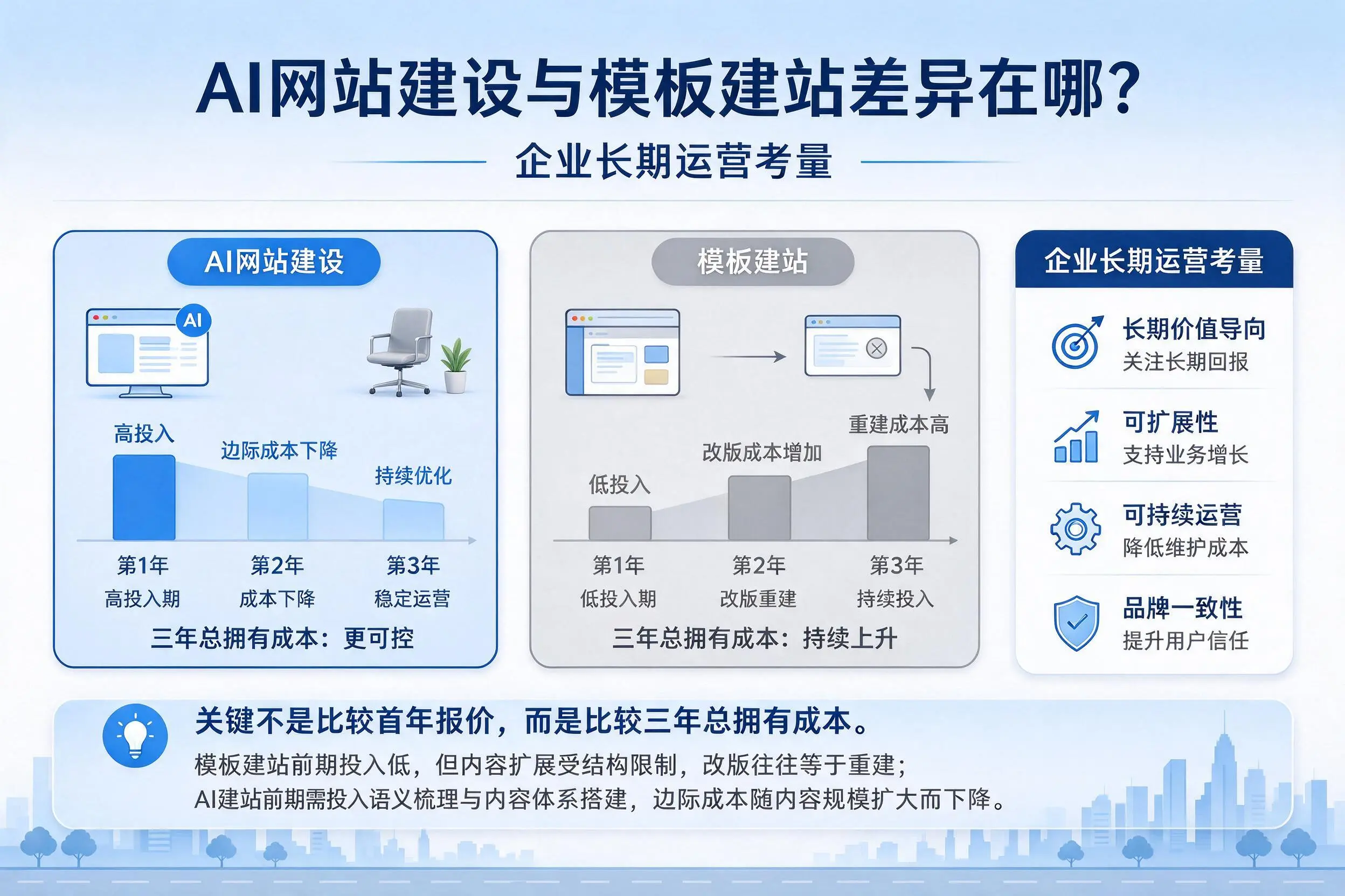 AI网站建设与模板建站差异在哪？平顶山企业长期运营考量
