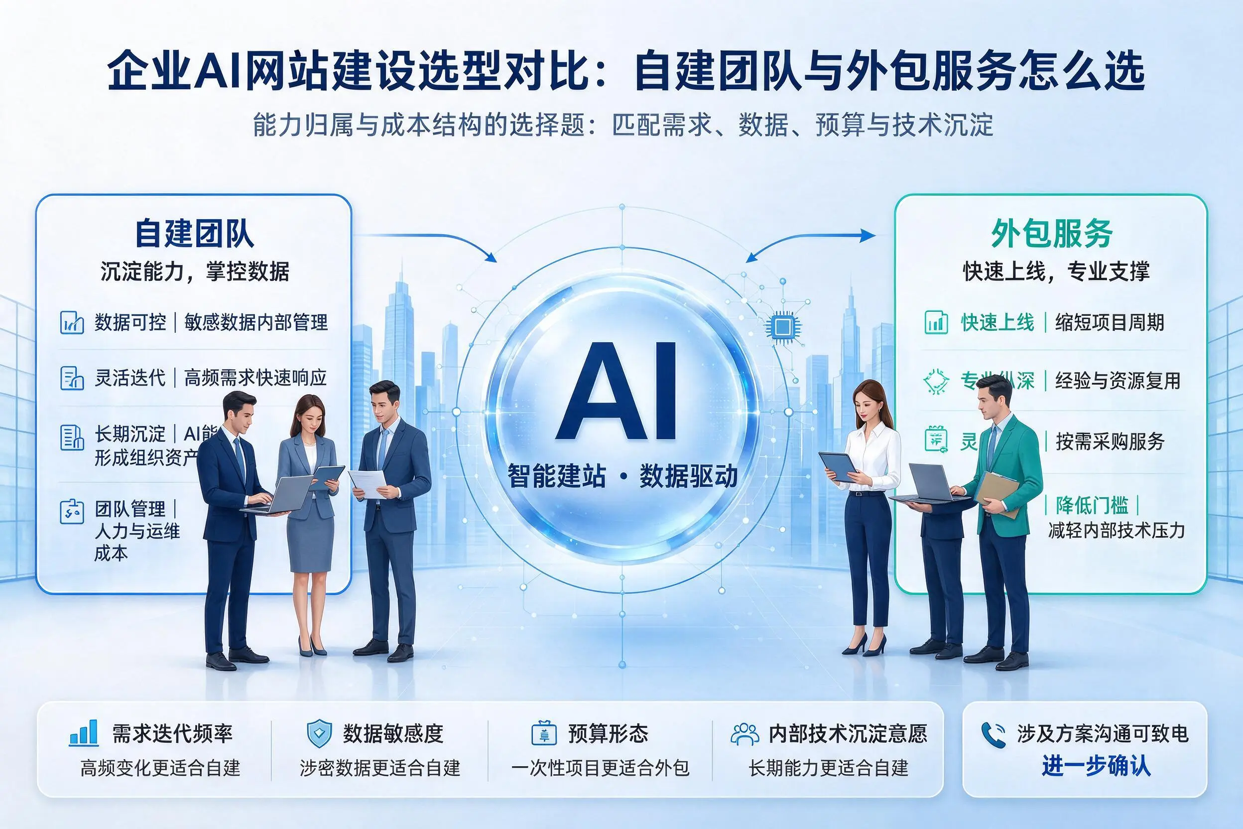 平顶山企业AI网站建设选型对比：自建团队与外包服务怎么选